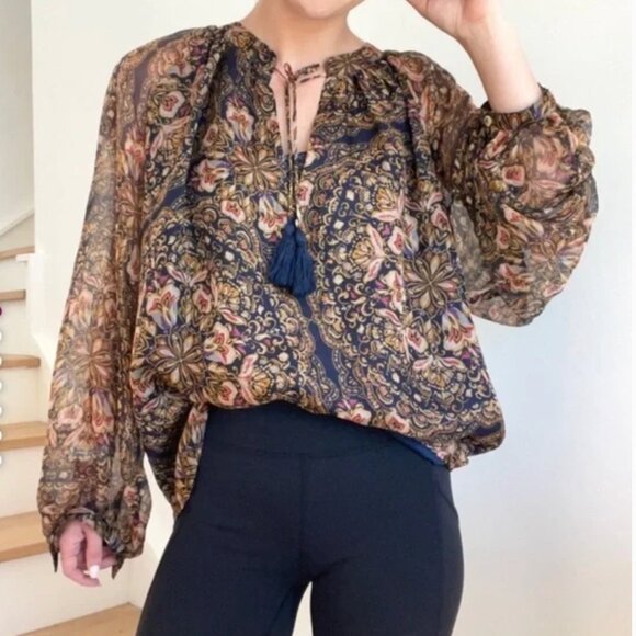 Johnny Was Jade Riley Silk Peasant Blouse S - Picture 2 of 16